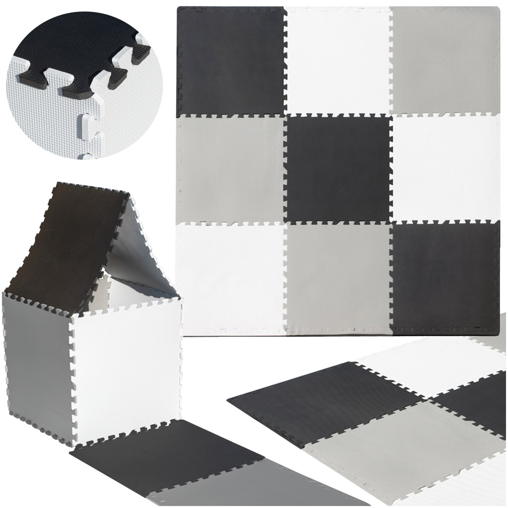 KIK KX4505 Pěnové puzzle dětská podložka 180x180cm 9 dílků šedo-krémová