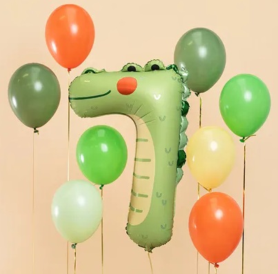KIK KX4535_2 Fóliový narozeninový balónek číslo "7" - Krokodýl 56x85 cm