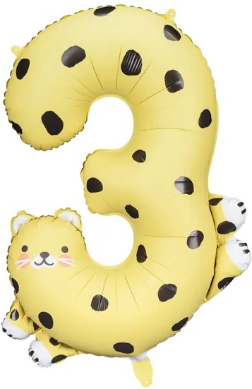 KIK KX4535_7 Fóliový balónek číslo "3" - Gepard 55x75 cm