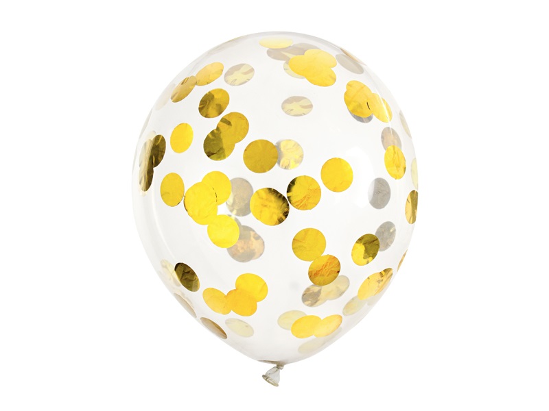 KIK KX4554 Průhledné balónky s konfetami zlaté kruhy 30cm 6 kusů