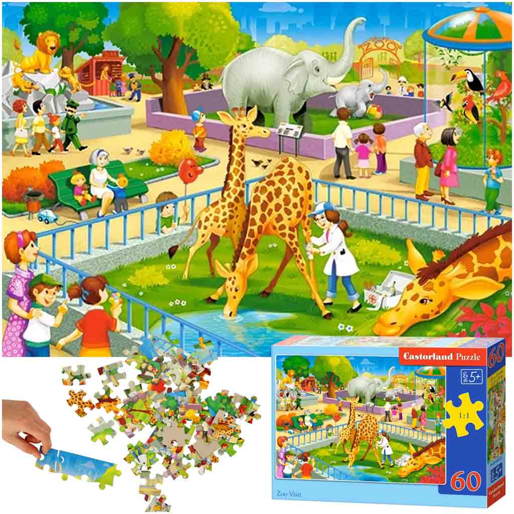 KIK KX4582 CASTORLAND Puzzle 60el. Návštěva zoo - Zoo safari zvířata 5+