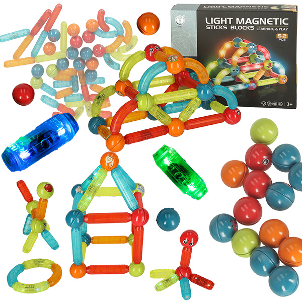 KIK KX4771 Svítící magnetické kostky pro malé děti 52 prvků AKCE