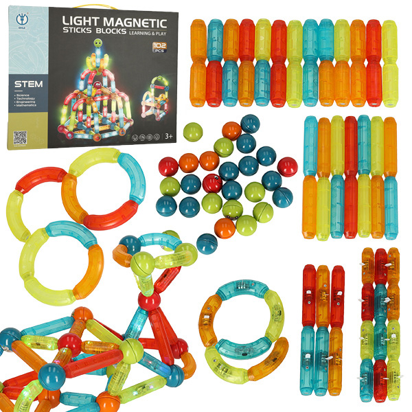 Levně KIK KX4771_2 Svítící magnetické kostky pro malé děti 102 kusů AKCE