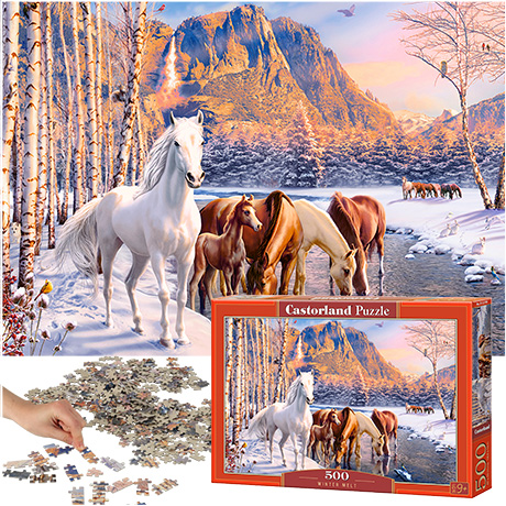 Levně KIK KX4783 CASTORLAND Puzzle 500el. Winter Melt - Koně zimní krajina AKCE
