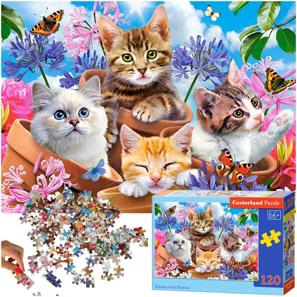 KIK KX4802 CASTORLAND Puzzle 120el. Koťata s květinami