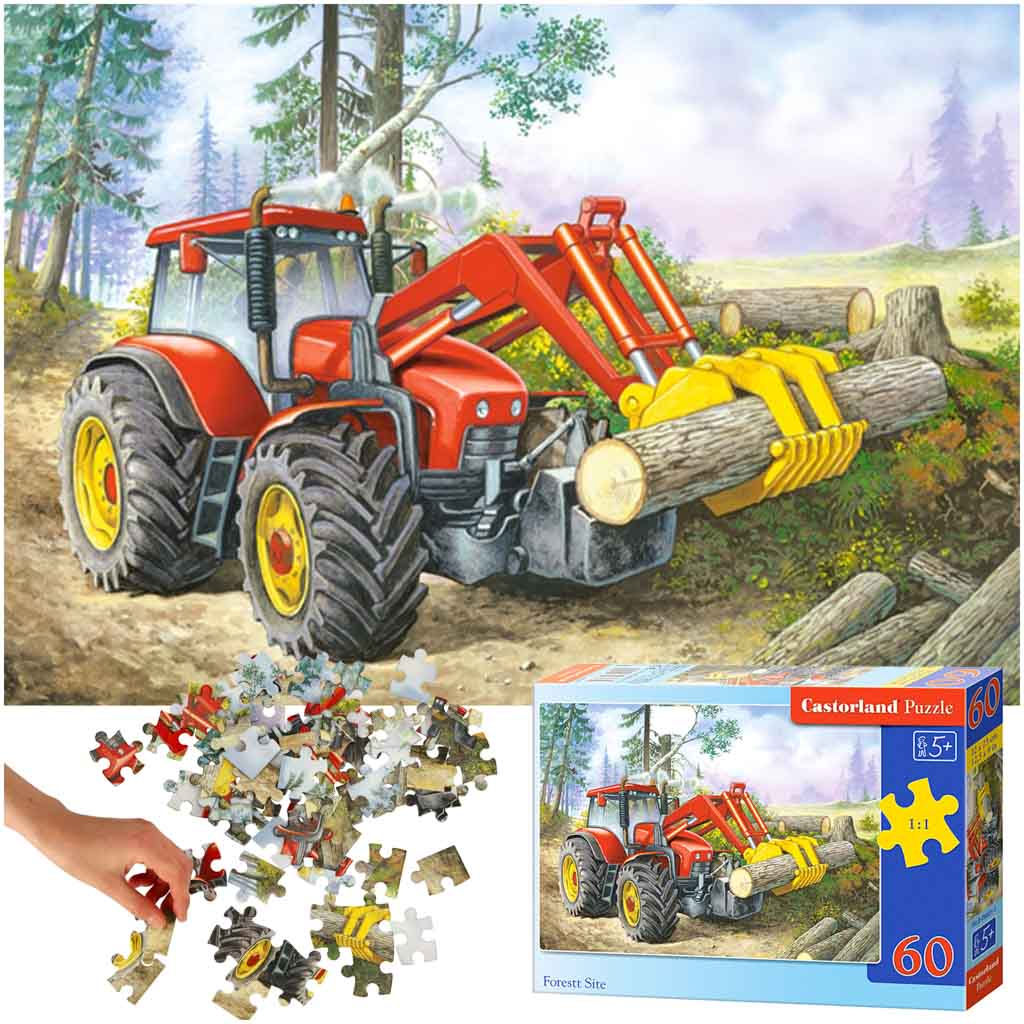 KIK KX4806 CASTORLAND Puzzle 60el. Lesní pozemek - Traktor s drapákem