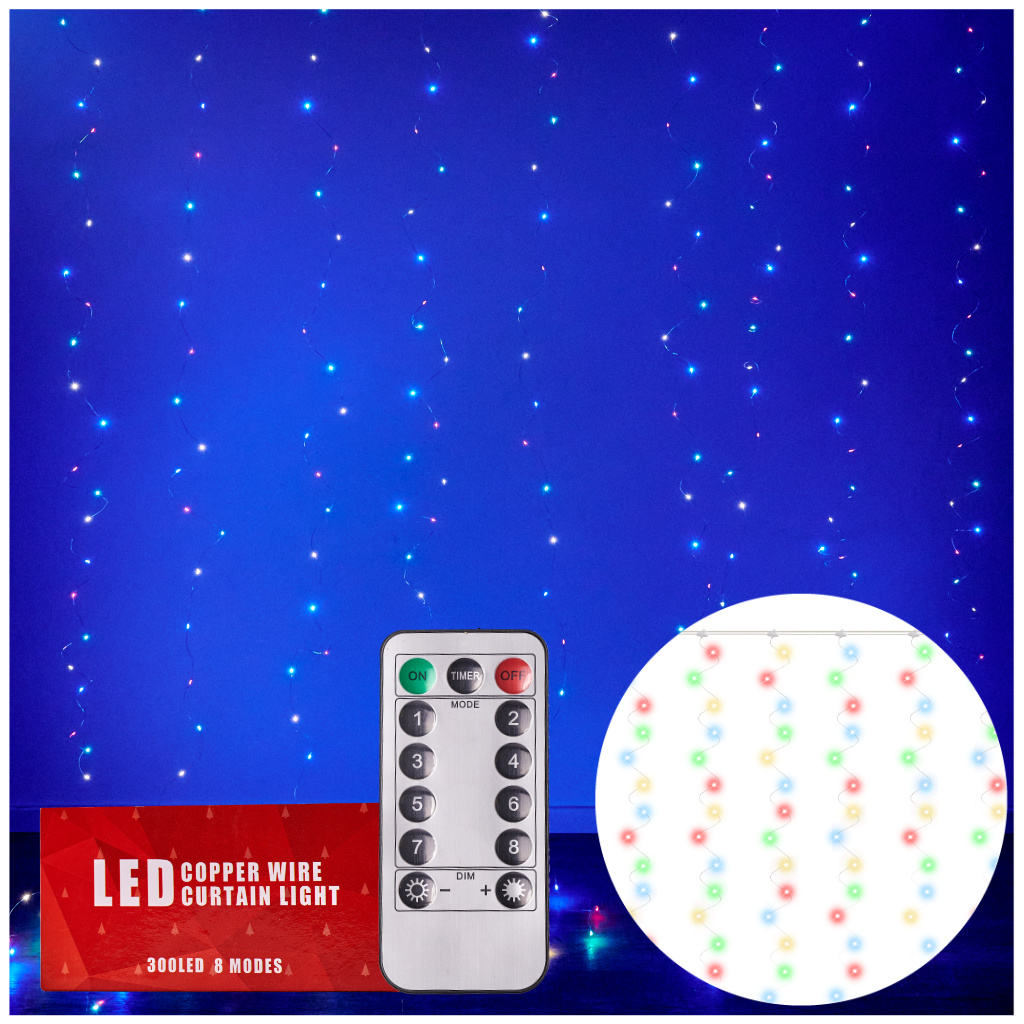 KIK KX5242_2 LED světelné záclony drát 3x3m 300LED multicolour AKCE