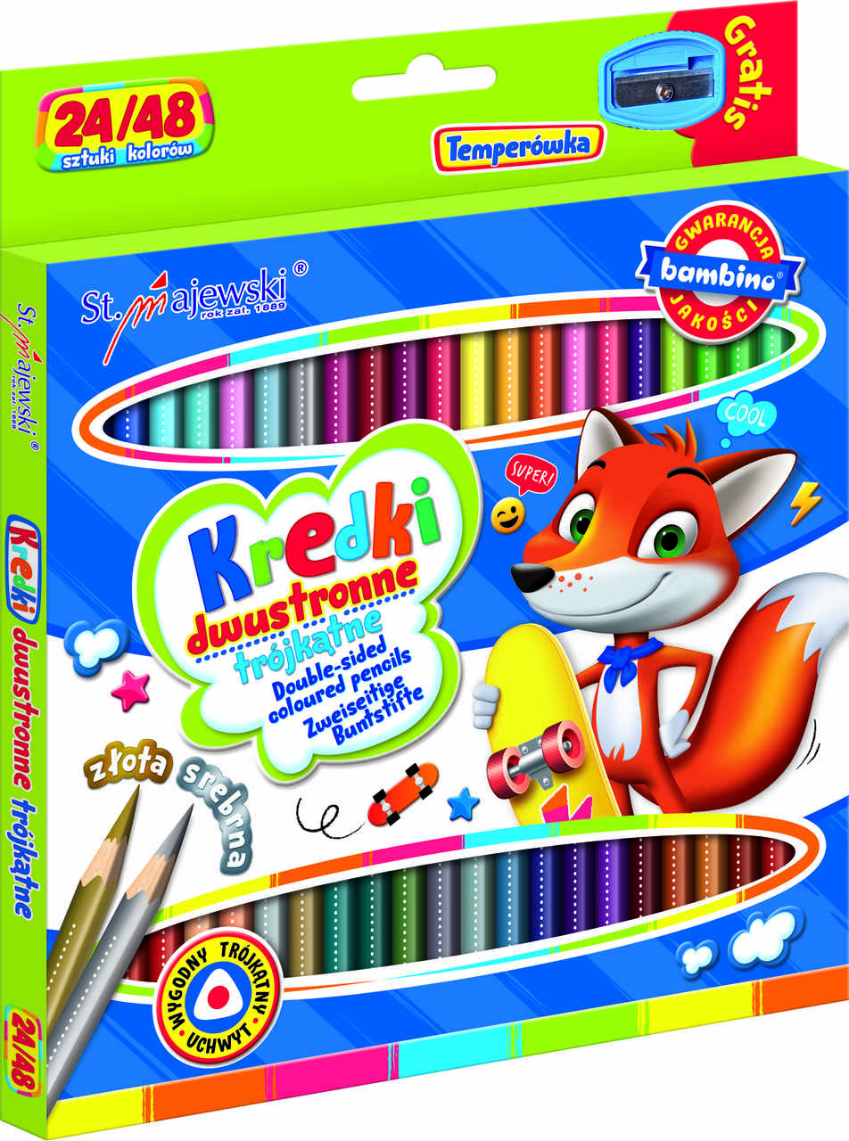 Levně KIK KX5485_1 BAMBINO Oboustranné trojhranné školní tužky 24/48 barev + ořezávátko AKCE