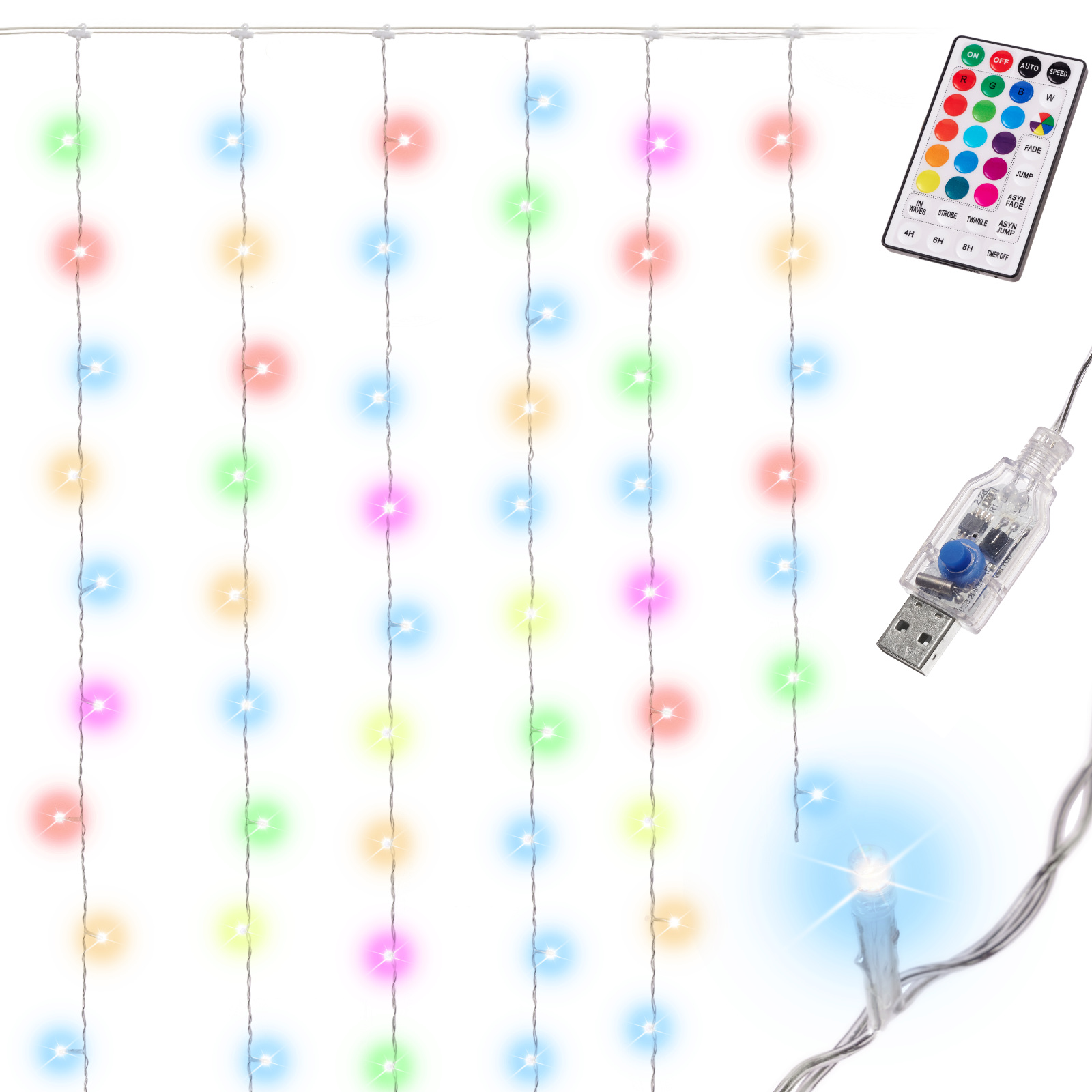 Levně KIK KX5722 LED světla Svatební dekorace 3x3m 200LED USB + dálkové ovládání 16 barev s pamětí