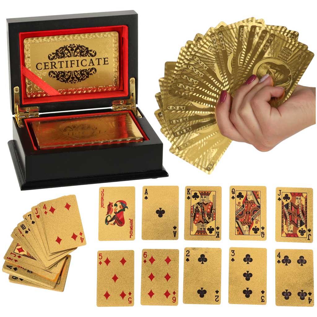 Levně KIK KX8984 Zlaté plastové hrací karty v ozdobné kazetě AKCE
