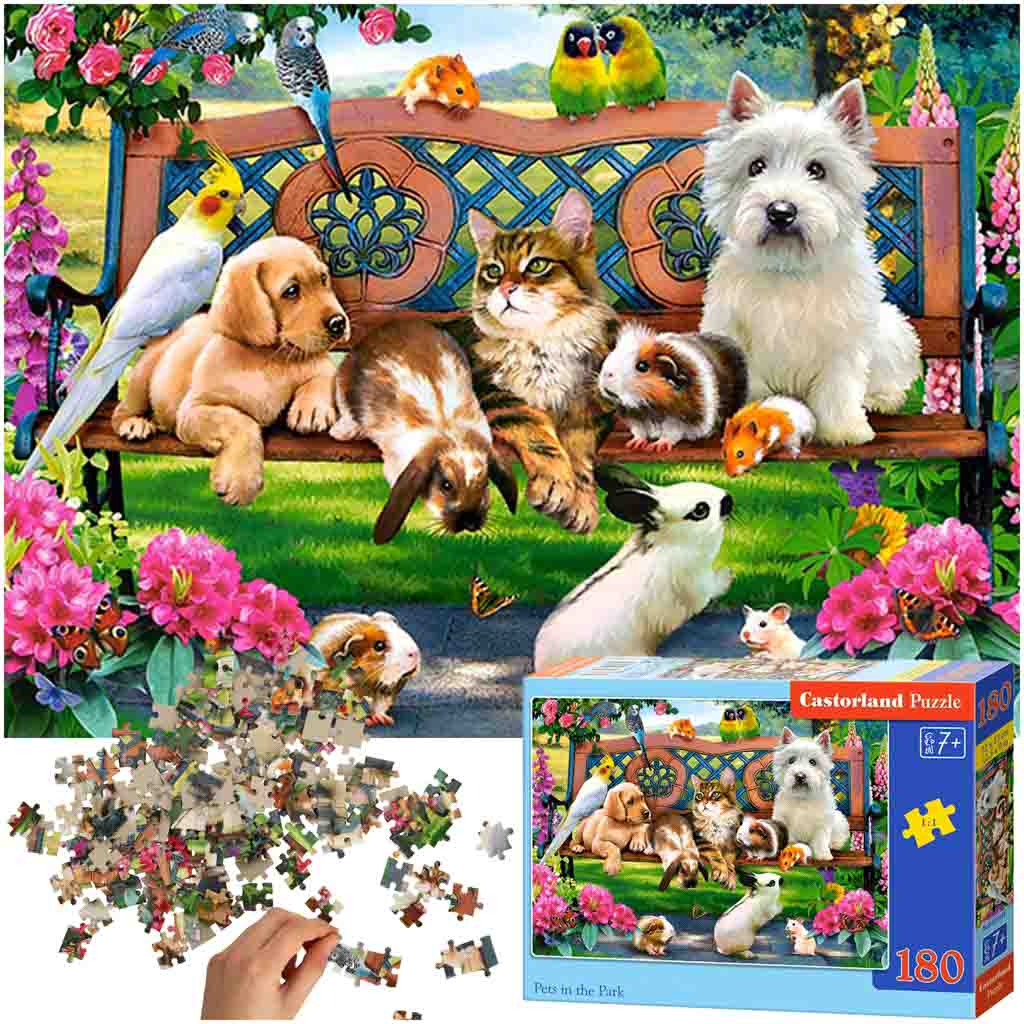 Levně KIK KX4800 CASTORLAND Puzzle 180el. Domácí zvířata v parku