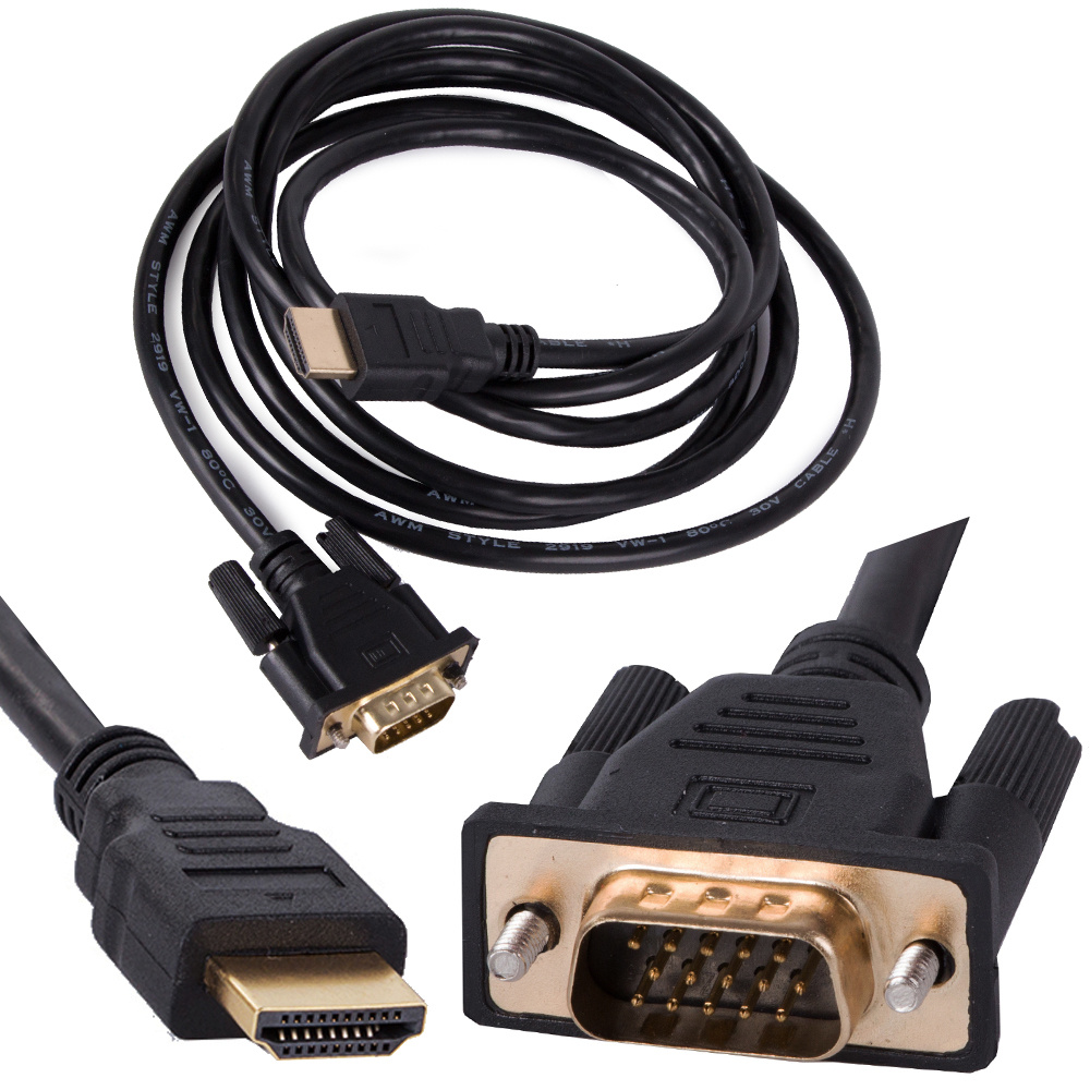 Levně Verk 13145 Kabel vga - hdmi 2m zlaté full hd konektory d-sub kabel