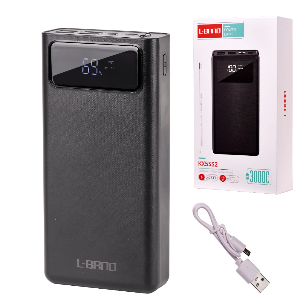 KIK KX5332 L-BRNO Power Bank 30000mAh s LED displejem černá AKCE