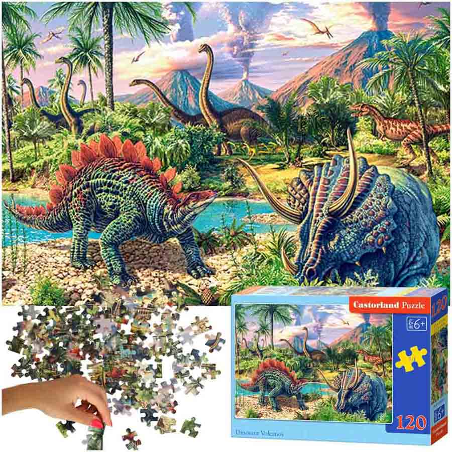 KIK KX4803 CASTORLAND Puzzle 120el. Dinosuar Volcanos - Dinosauři u sopek AKCE