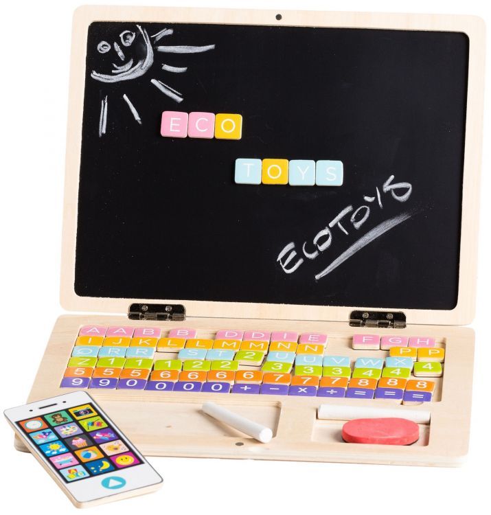 Levně EcoToys Dřevěný notebook s magnetickým monitorem, 30 x 22 x 22 cm, G068