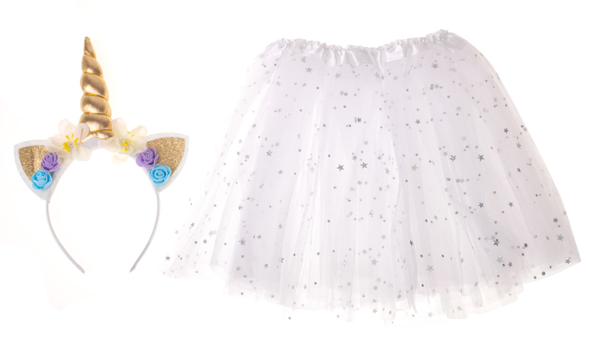 KIK Dětský kostým bílá sukně s čelenkou jednorožec, KX7211