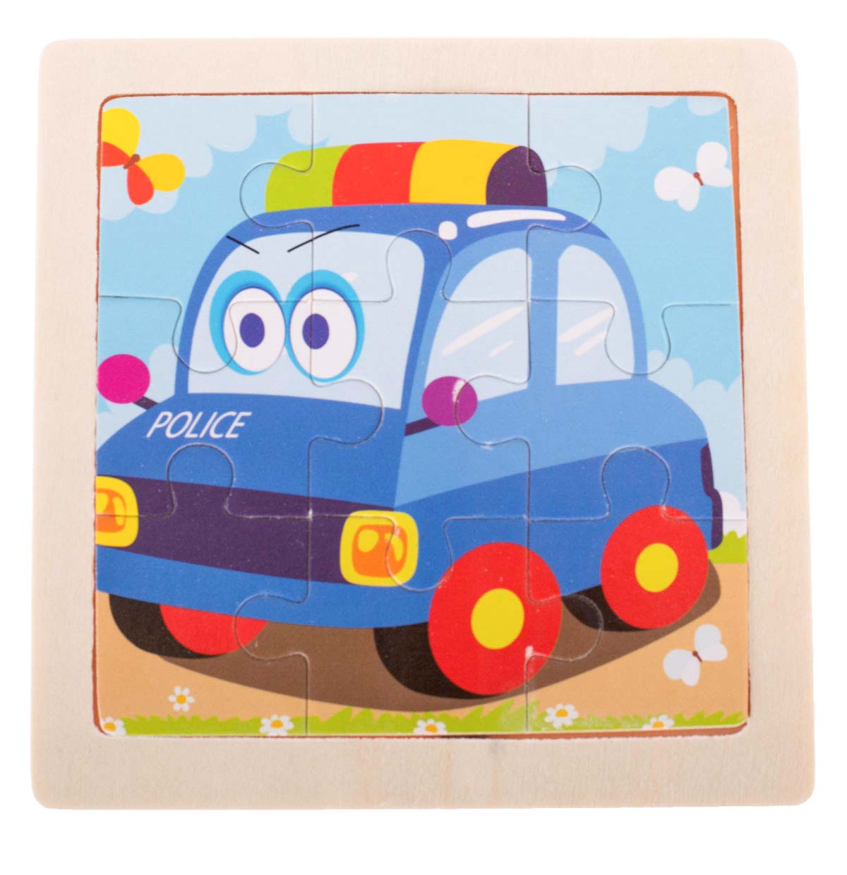 Levně KIK KX7265 Dřevěné puzzle Policie 11x11cm - 9 dílků