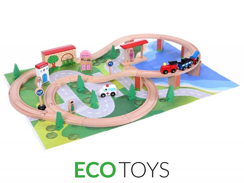 Levně EcoToys Dřevěná dětská vláčkodráha 50 dílů, HJD93949