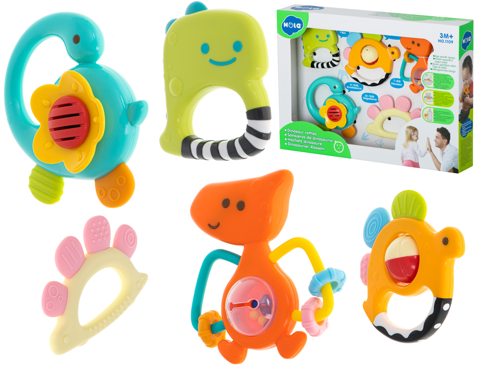 Huile Toys KIK KX5999 Sada chrastítek a kousátek pro miminka Dinosauři 5 ks