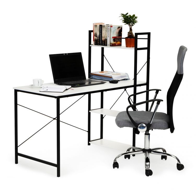 ModernHome Kancelářský psací stůl s regálem - bílý, HG-04 WHITE