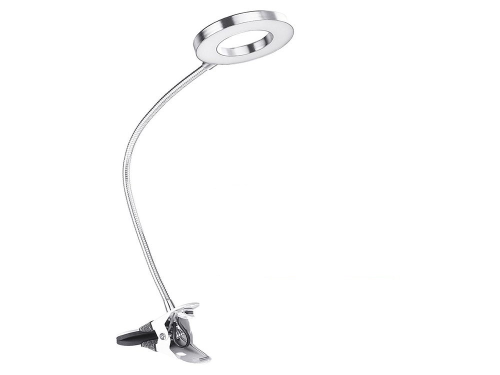 Levně Verk 15753 Flexibilní LED lampa s klipem - stříbrná
