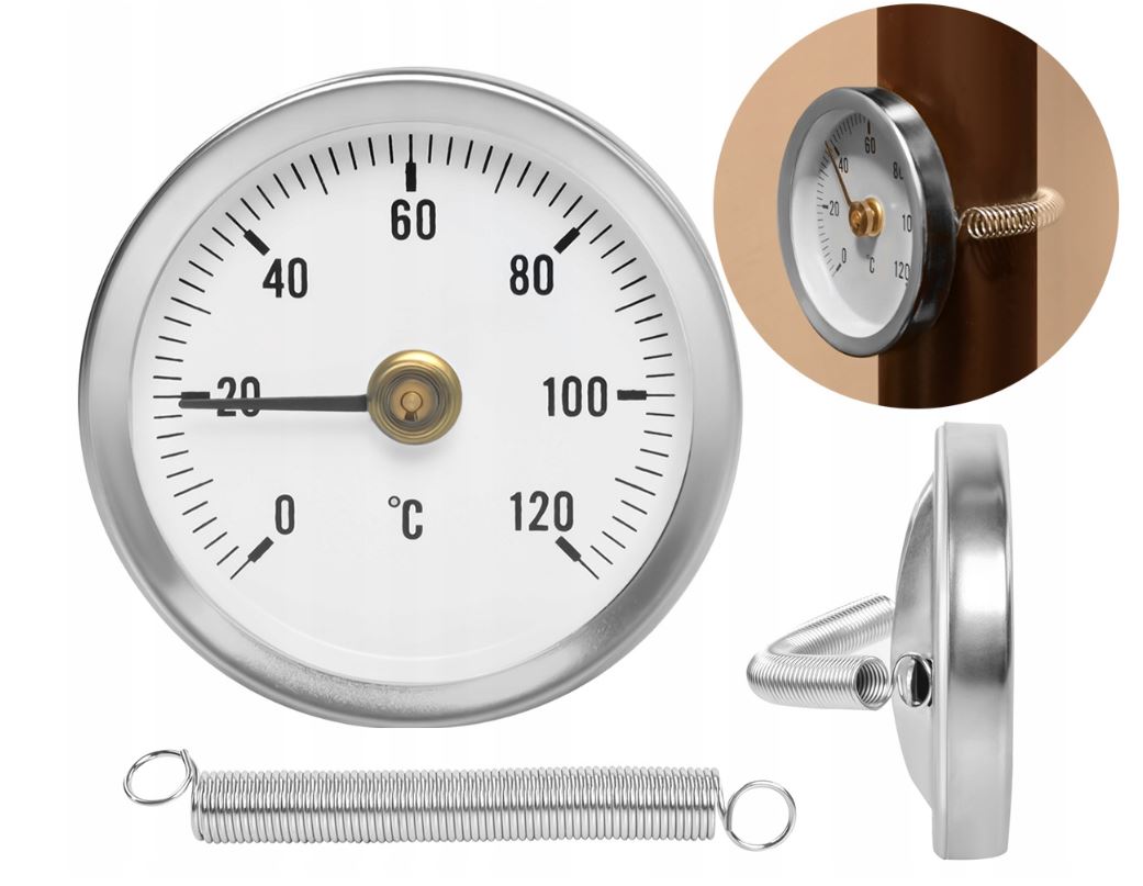 ISO 8122 Příložný bimetalový teploměr s pružinou 0-120°C