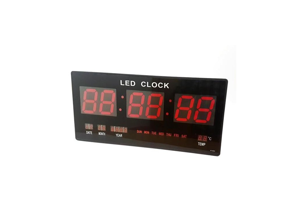 Velkoplošné, nástěnné, digitální hodiny, datum a teploměr (45,5cm x 22cm)