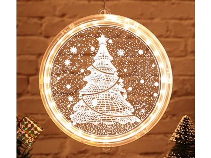 Svítící LED 3D dekorace Stromeček s vločky 16 cm - bílá teplá