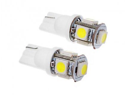 Set dvou LED žárovek 1W do auta s paticí T10, SMD čip 5050, 100lm, svit bílá  LED 2x T10-5050 1028