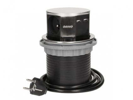 Nerezový, výsuvný, zásuvkový sloupek - 3x zásuvka 230V, 2x zásuvka 5V USB, nap. kabel 1,5m ORNO AE 1381 INOX