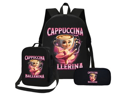 Školní sada černá 3ks - Batoh, penál, svač. taška - Ballerina Cappuccina