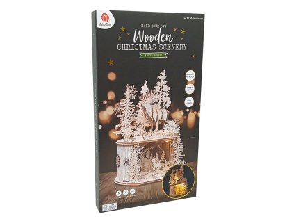 Dřevěná vánoční 3D stavebnice se světlem - Zimní les