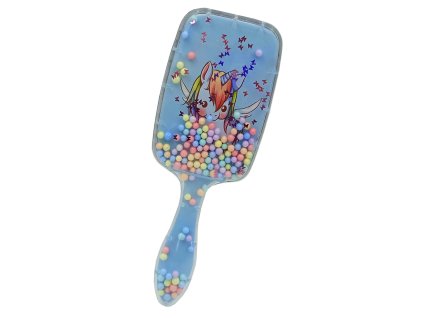 Kartáč na vlasy modrý - Jednorožec s kuličkami