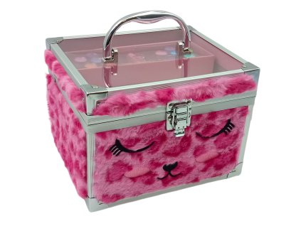 Plyšový kosmetický kufřík s make-upem - Tmavě růžová spící kočička
