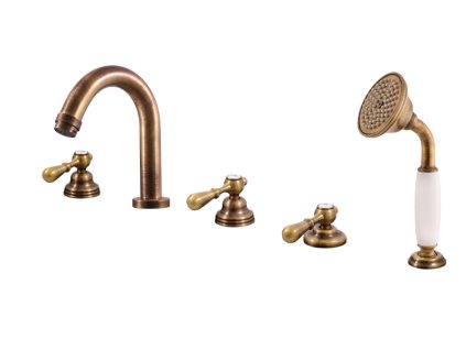 MORAVA RETRO - Vanová baterie 5-otvorová, Stará mosaz (Bronz) MK462.0PSM, RAV Slezák (Barva Stará mosaz (Bronz), Rozměr 3,8")