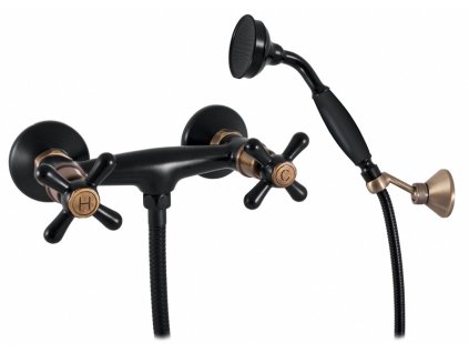 MORAVA RETRO - Sprchový set s baterií, Černá matná/Stará mosaz (Bronz) MK180.5/2CMATSM, RAV Slezák (Barva Černá matná/Stará mosaz (Bronz), Rozměr 100 mm)