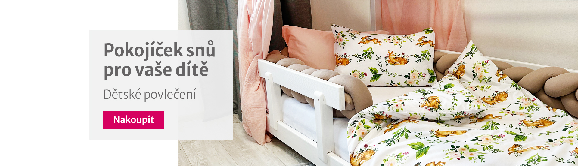 Dětské bavlněné povlečení do postýlky 90x130 s dětským motivem srnky na louce s květy ruční výroba slezská harmonia