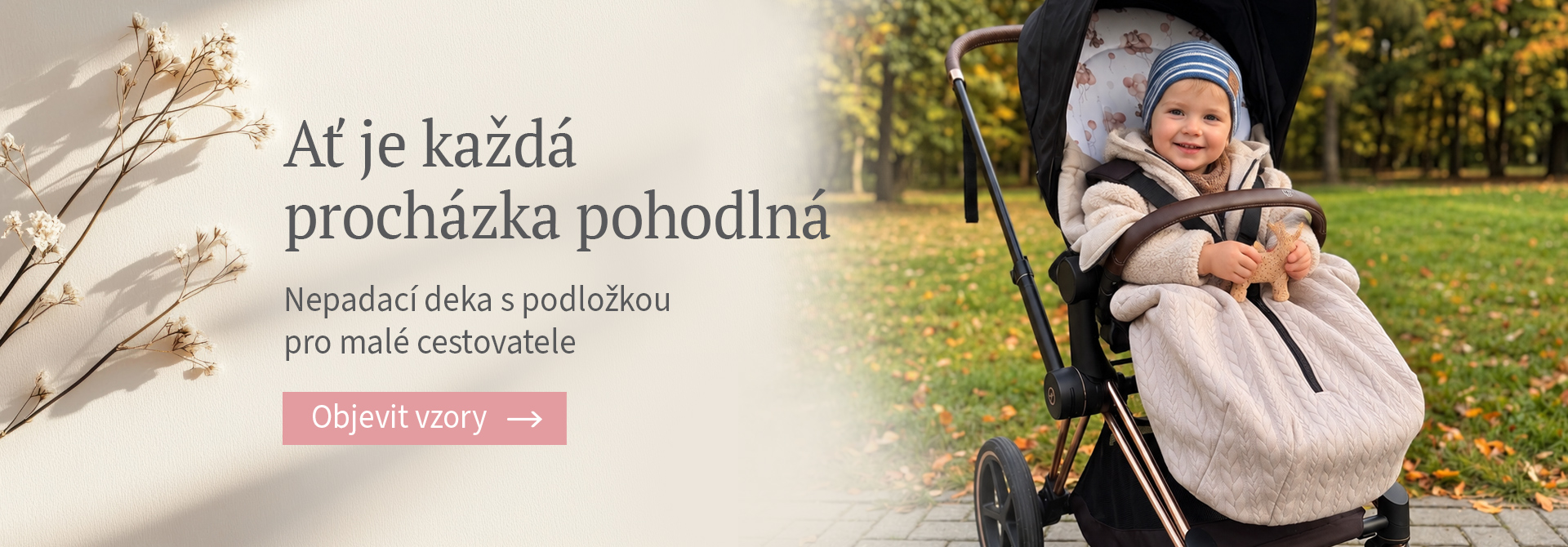 Nepadací deka s podložkou do kočárku v různých barvách, snadné upevnění, praktické zipy, certifikované materiály, ruční výroba, vyrobeno v česku Slezská Harmonia