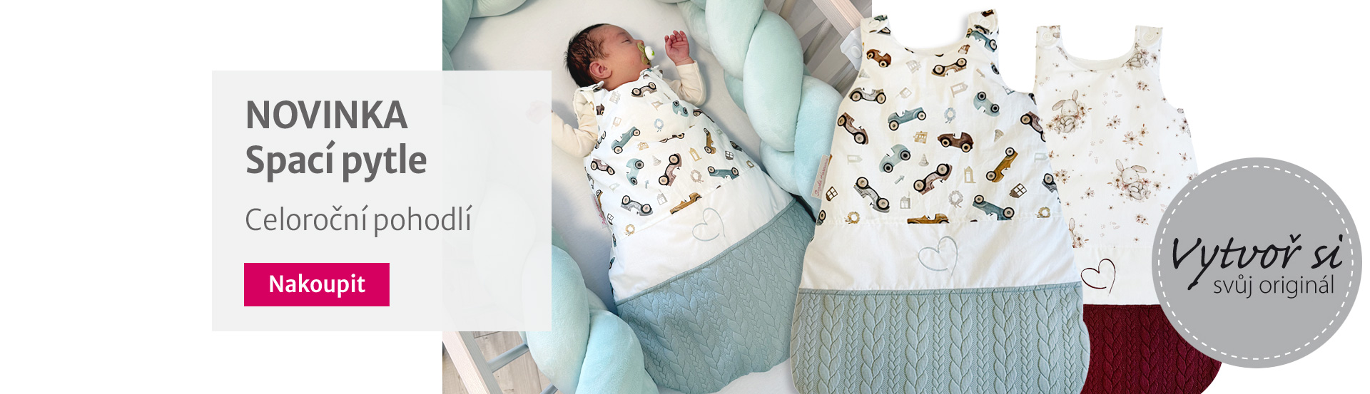 Celoroční spací pytle pro miminko s originální výšivkou a zapínáním na zip ruční výroba slezská harmonia