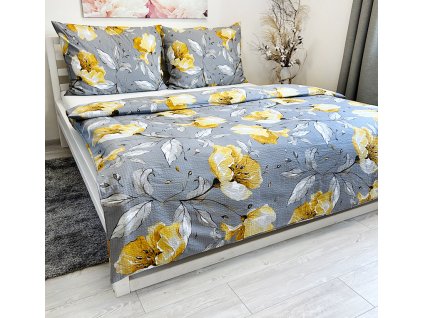 barevné-krepové-povlečení-140x220-šedá-barva-se-vzorem-zlatých-květin-ručně-šité-slezská-harmonia