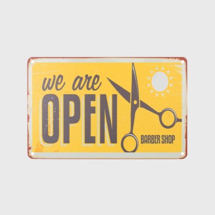 dekorativni cedulka do barbershopu we are open