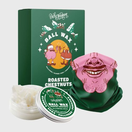 Darčeková sada starostlivosti o kuliská Dick Johnson Roasted Chestnuts Ball Wax + Tube Scarf