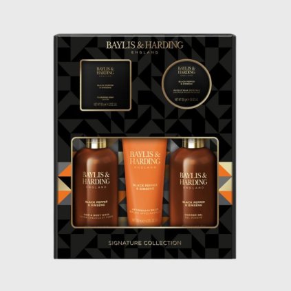 Baylis & Harding Darčeková sada starostlivosti o telo pre mužov Čierny korenie a ženšen, 5 ks