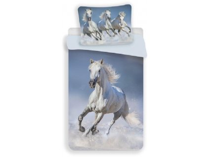 Bavlnené obliečky Horses White, 140/200, 70/90 cm