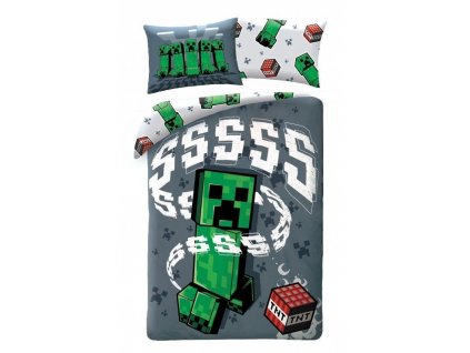 Detské obliečky Minecraft Creeper Grey, 140/200, 70/90 cm