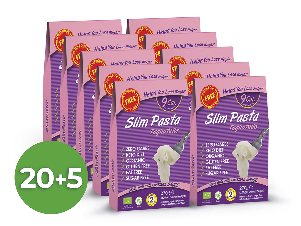 Výhodný balíček konjakových Slim Pasta tagliatelle BIO v nálevu 20+5 ZDARMA