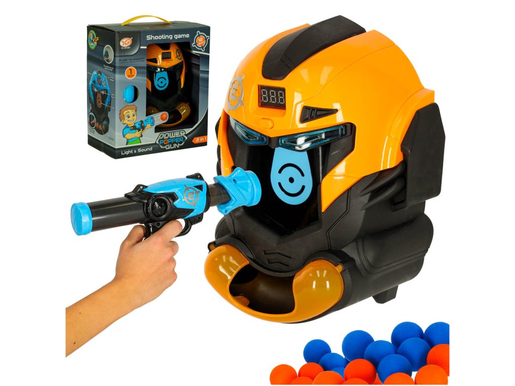 Gra zrecznosciowa robot kask strzelanie do celu pistolet kulki celownik 160504