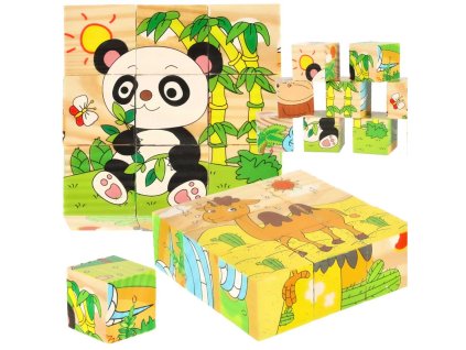 Vzdelávacie puzzle drevené kocky s obrázkami zvierat 9 ks 6v1
