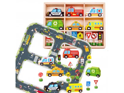 Hračka TOOKY TOY Cestné diaľničné puzzle + vozidlá, autá, dopravné značky
