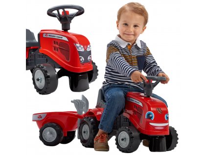 FALK Traktor Baby Massey Ferguson červený s prívesom + accc. Od 1 roka